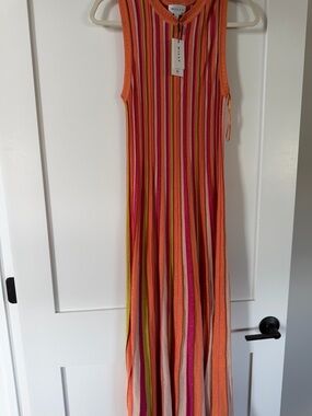 Milly Orange Multi-Stripe Sleeveless Knit Maxi Dress